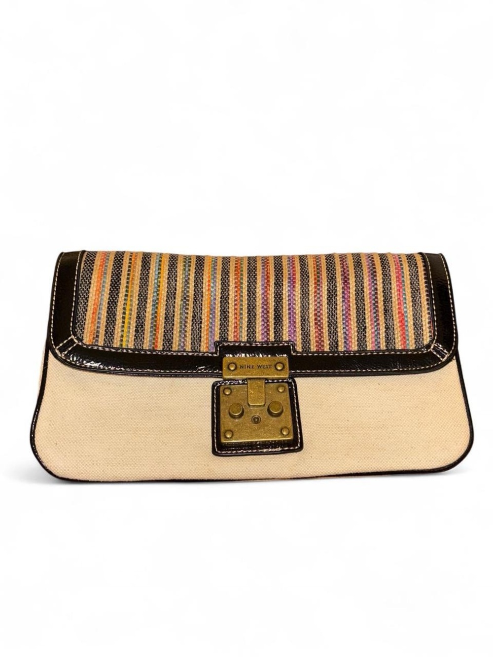 Nine West Canvas Multicolored Striped Clutch or Crossbody